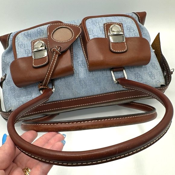 Vintage DOONEY & BOURKE Y2K Sig Double Pocket Denim Canvas Satchel - Picture 11 of 16